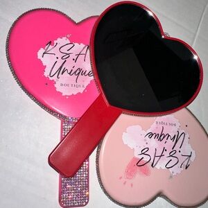 Heart-Shaped Hand Mirror Set in Pink and Red